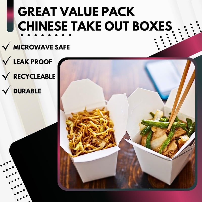 Green Direct 16 oz. Chinese Take Out Boxes â€“ White Paper Food Containers with Metal Handle, Pack of 50 â€“ Disposable To Go Boxes for Leftovers, Party Favors, Meal Prep, and Storage - Image 3